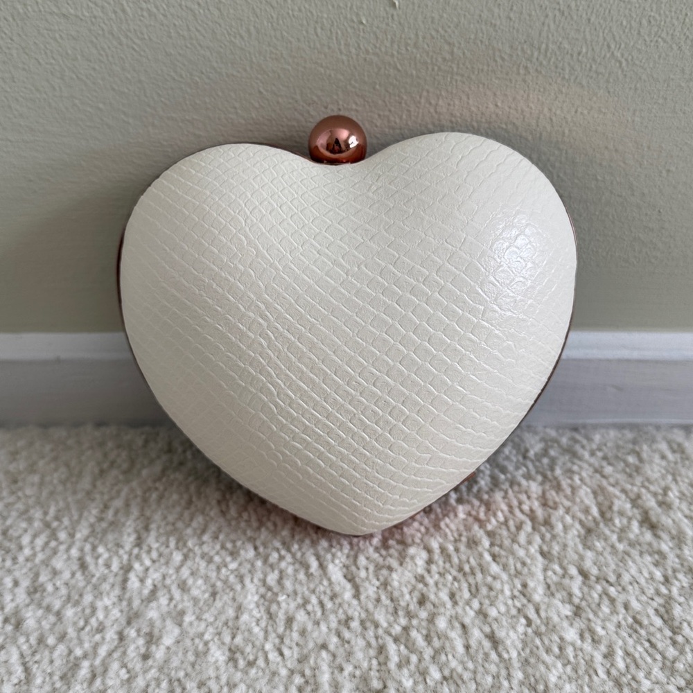 BCBGeneration Black and White Heart Clutch with Rose Gold Detachable Chain